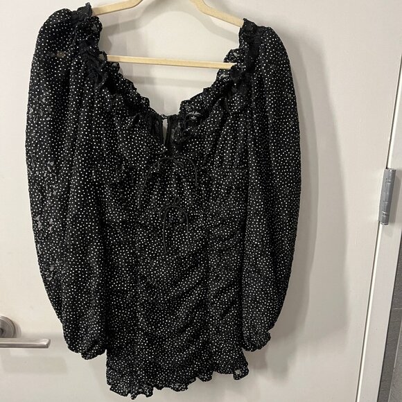 For Love & Lemons Leila Polka Dot Lace Ruched Mini Dress Size Small - Picture 4 of 10
